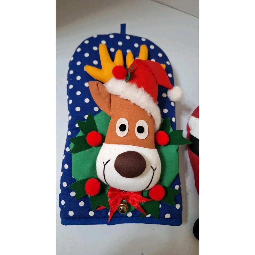 Set of 2 Vintage Novelty Reindeer/Santa 3D Oven Mitt Pot Holder Winfield Trading